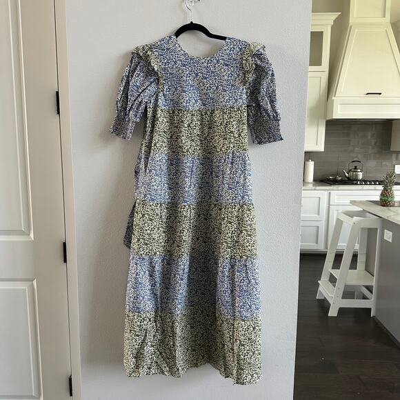 Tuckernuck HYACINTH HOUSE Green & Blue Floral Barton Midi Dress XS New - Picture 2 of 6